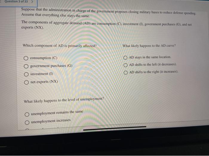 Solved Question 3 Of 33 Suppose That The Administration In Chegg