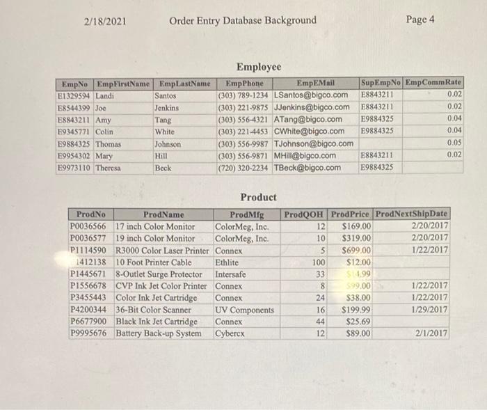 Order Entry Database Background The Oruber Entry | Chegg.com