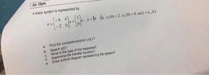 Solved 04:25pts A linear system is represented by * = | Chegg.com