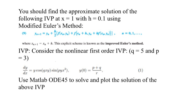 Solved You Should Find The Approximate Solution Of The | Chegg.com