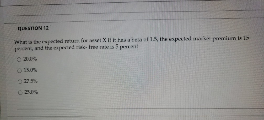 Solved QUESTION 12 What Is The Expected Return For Asset X | Chegg.com