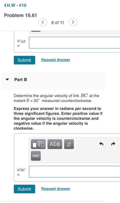 Solved Part A Determine the angular velocity of link AB at | Chegg.com