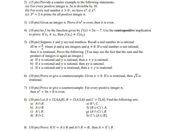 Solved 2) (15 pts) Provide a counter example to the | Chegg.com