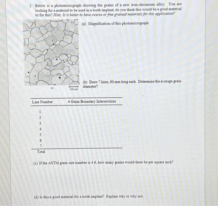 Solved 2. Below is a photomicrograph showing the grains of a | Chegg.com