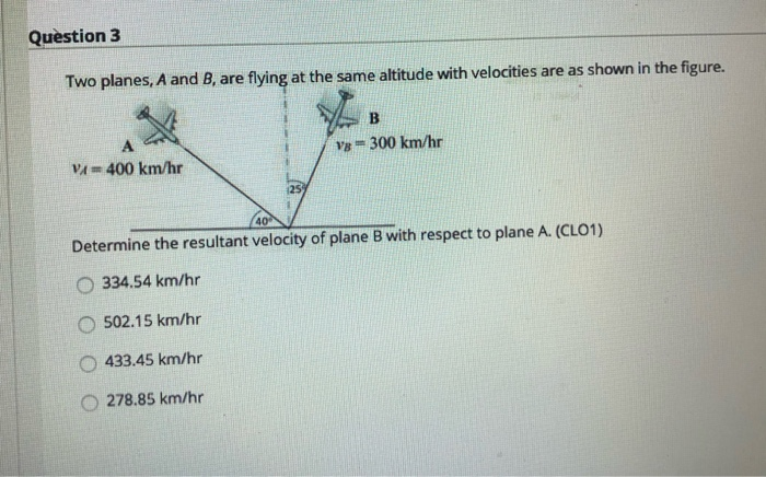 Solved Question 3 Two Planes, A And B, Are Flying At The | Chegg.com