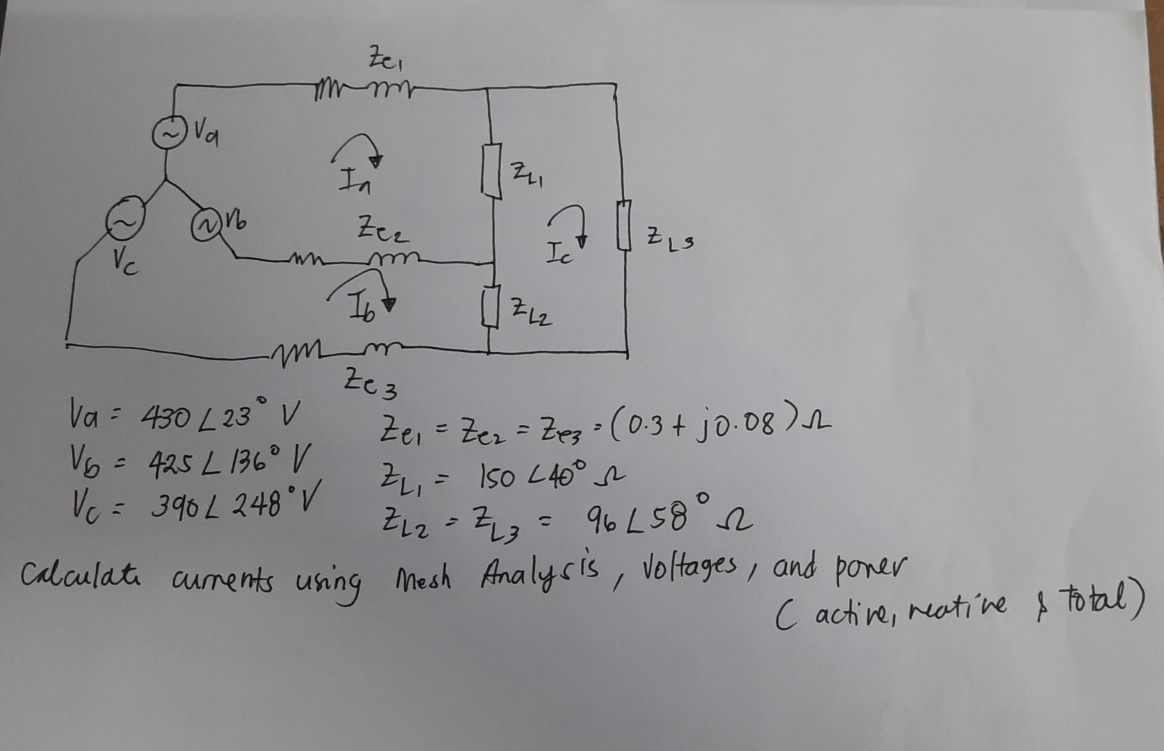 Solve Rlc Using Mesh Analysis Solved Calculate using mesh analysis then solve for line to | Chegg.com