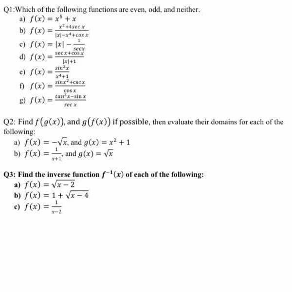 Solved Sẽ X Q1 Which Of The Following Functions Are Eve Chegg Com