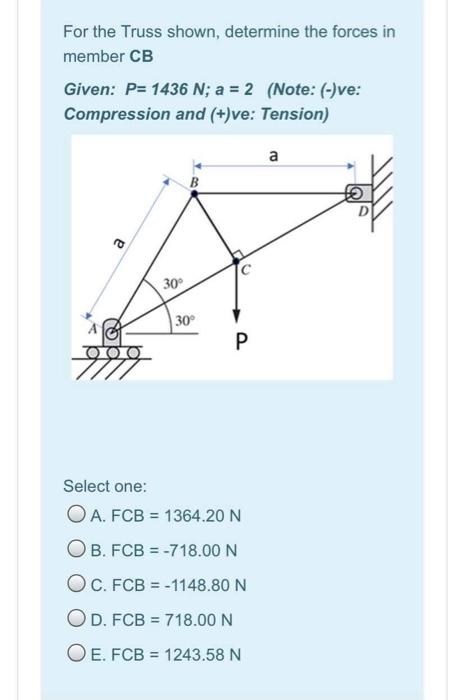 Solved For the Truss shown, determine the forces in member | Chegg.com