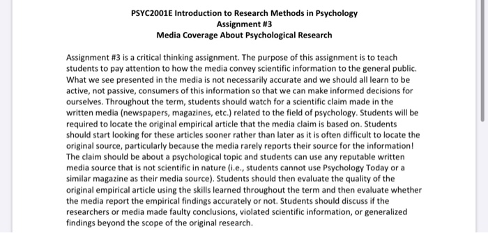 Psyc2001e Introduction To Research Methods In Chegg Com