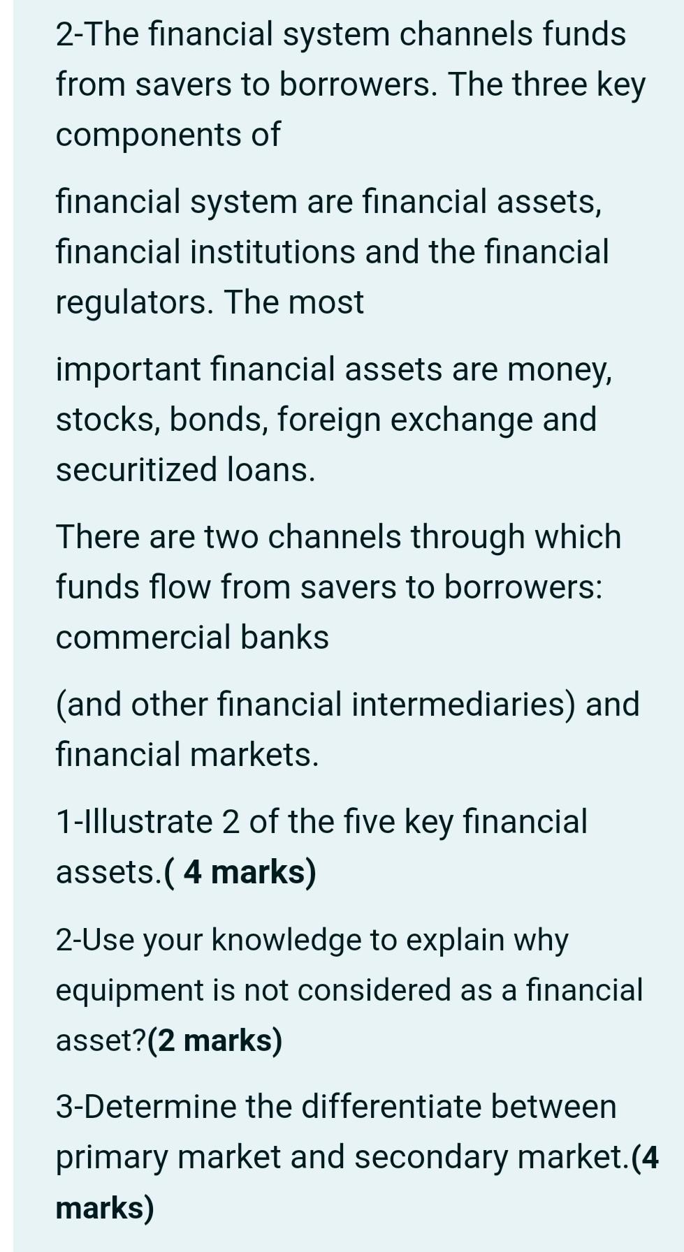 Solved 2The financial system channels funds from savers to