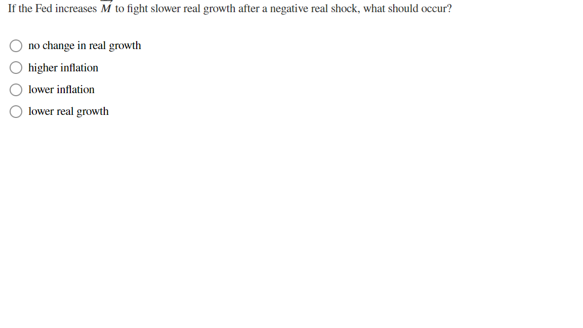 Solved If the Fed increases vec(M) ﻿to fight slower real | Chegg.com