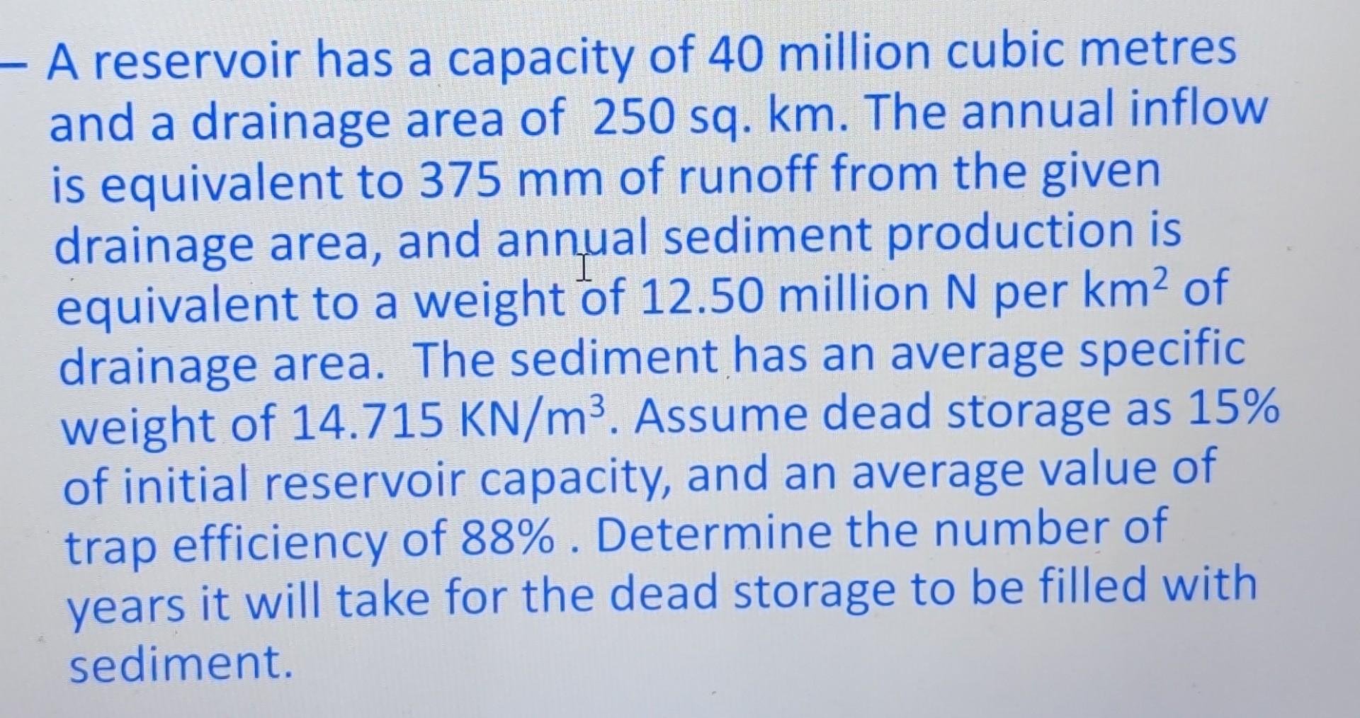 Solved A reservoir has a capacity of 40 million cubic