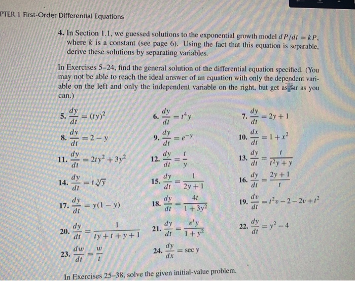 Solved PTER 1 First-Order Differential Equations 4. In | Chegg.com