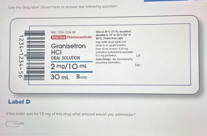 Solved Use the drug label shown here to answer the following | Chegg.com