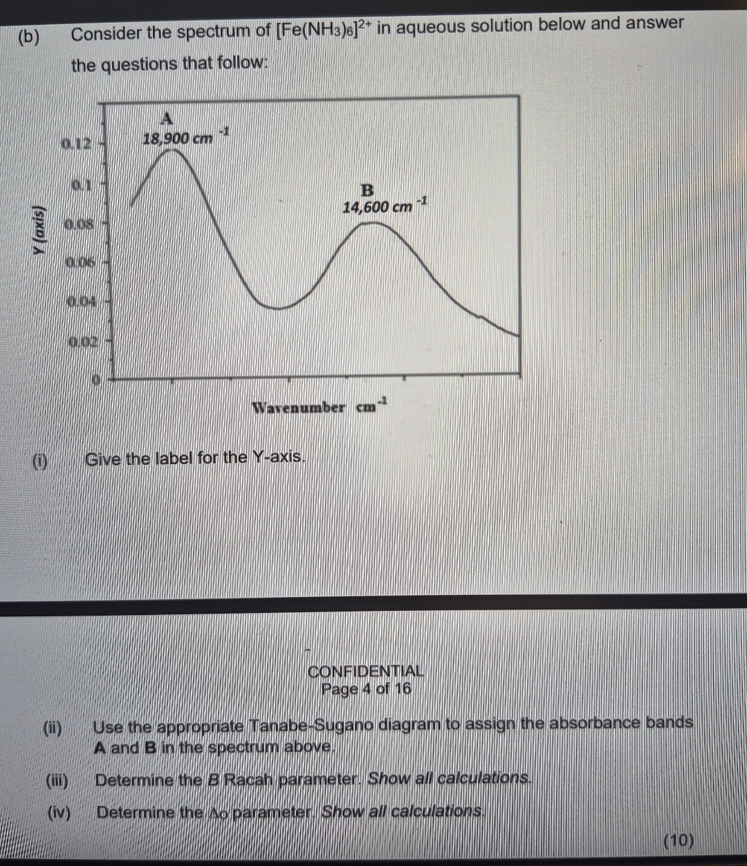 Solved (b) Consider the spectrum of [Fe(NH3)6]2+ in aqueous | Chegg.com