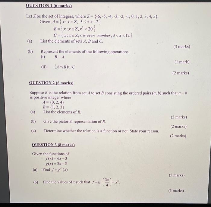 Solved QUESTION 1 (6 marks) Let Z be the set of integers, | Chegg.com