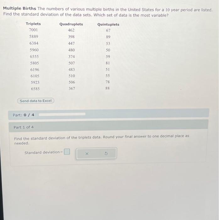 Multiple Births The Numbers Of Various Multiple | Chegg.com