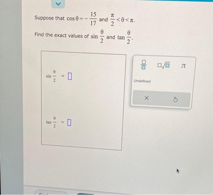 Solved Suppose that cosθ=−1715 and 2π