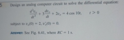 Solved Design an analog computer circuit to solve the | Chegg.com