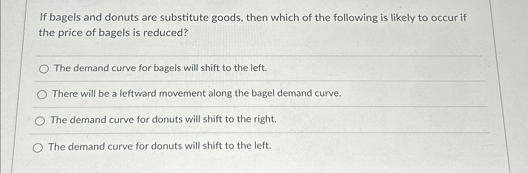 Solved If bagels and donuts are substitute goods, then which