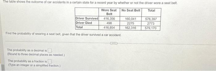 Solved Find the probability of wearing a seat belt, given | Chegg.com