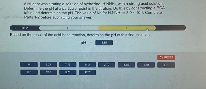 Solved A student was titrating a solution of hydrazine, | Chegg.com