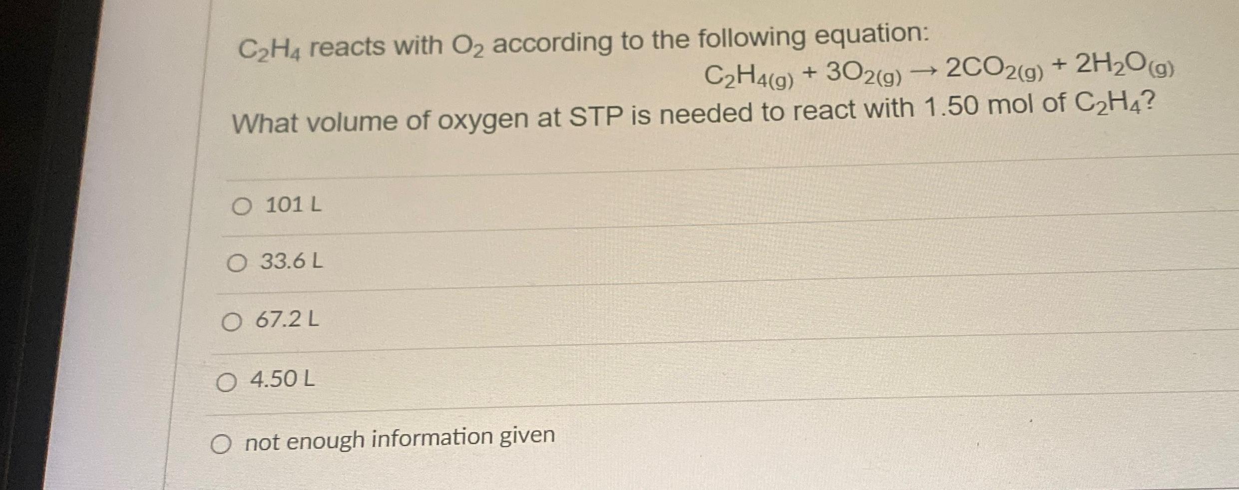 Solved C2H4 reacts with O2 according to the following Chegg