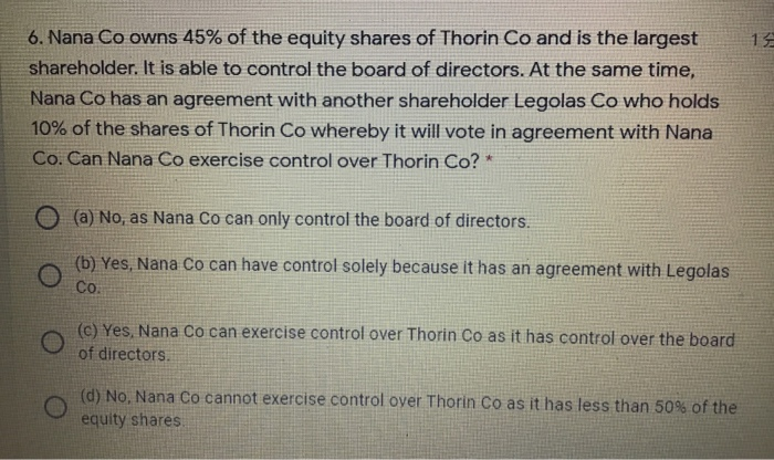 Solved 14 6 Nana Co Owns 45 Of The Equity Shares Of Tho Chegg Com