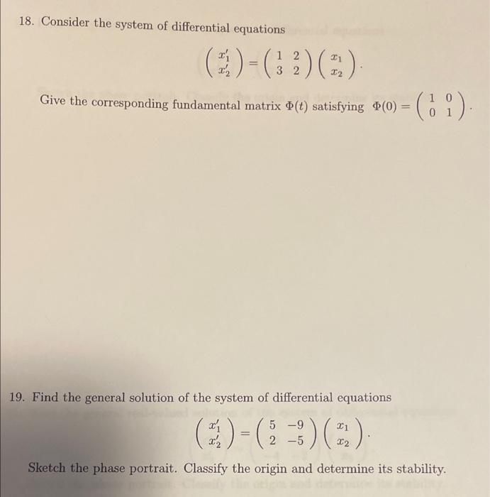 Solved 18. Consider the system of differential equations 11 | Chegg.com