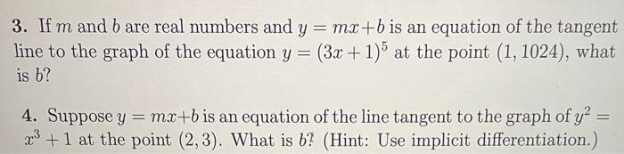 Solved 3. If m and b are real numbers and y = mx +b is an | Chegg.com