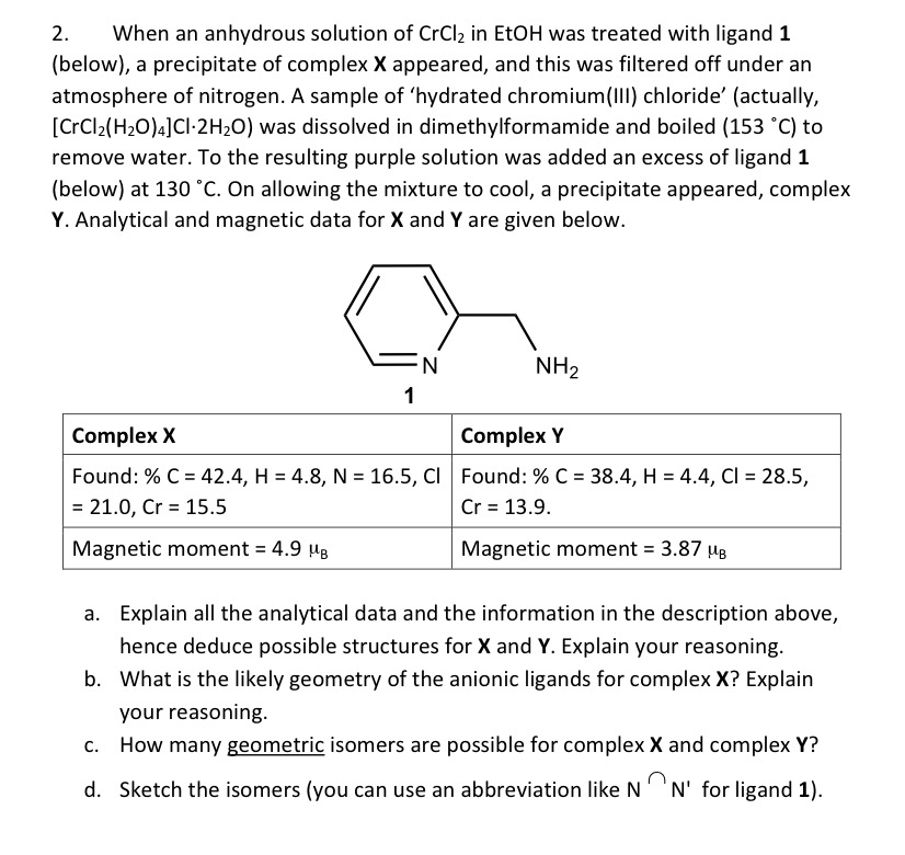 When an anhydrous solution of CrCl2 ﻿in EtOH was | Chegg.com