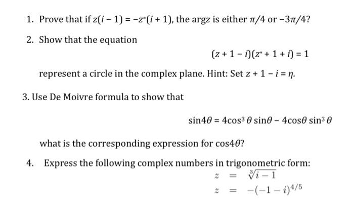 the equation arg z 1 z 1 pi 4