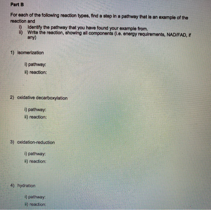 Solved Part B For each of the following reaction types, find | Chegg.com