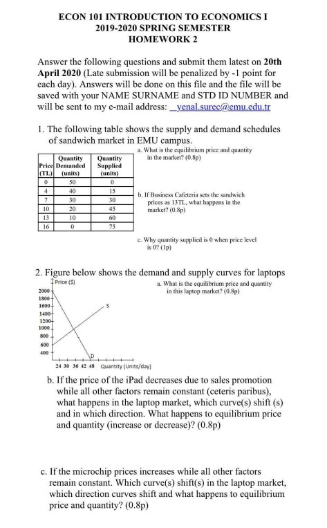 Solved ECON 101 INTRODUCTION TO ECONOMICS I 2019-2020 SPRING | Chegg.com