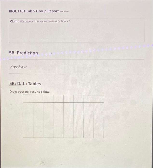 BIOL 1101 Lab 5 Group Report al 2021) Claim Who