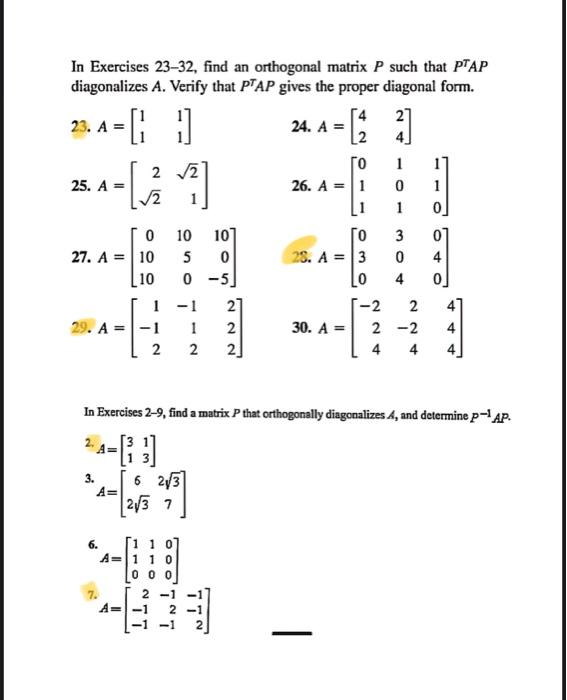 Solved In Exercises 23-32, Find An Orthogonal Matrix P Such | Chegg.com