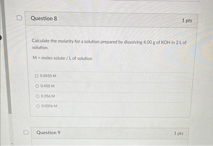 Solved Calculate the molarity for a solution prepared by | Chegg.com