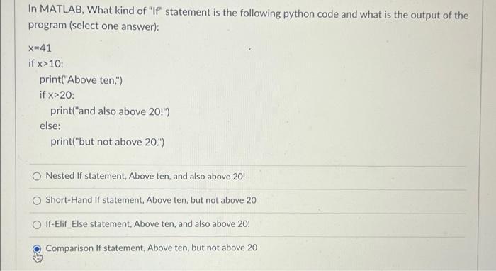 Solved In MATLAB, What kind of "If" statement is the | Chegg.com
