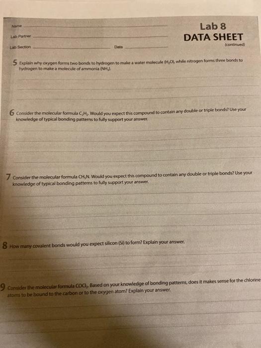 Solved Name Lab 8 DATA SHEET Lab Partner [continued) Lab | Chegg.com