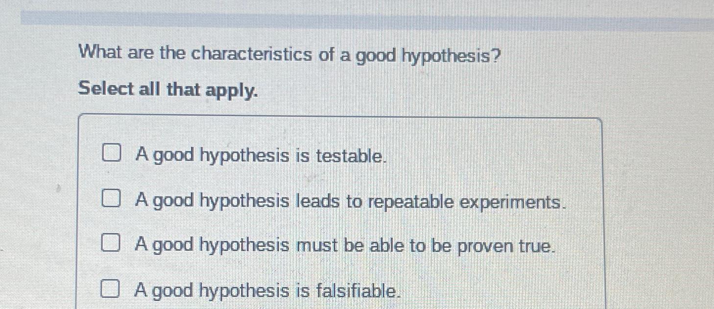 b. what are the characteristics of a good hypothesis