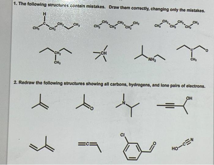 The following structures contain mistakes. Draw them | Chegg.com