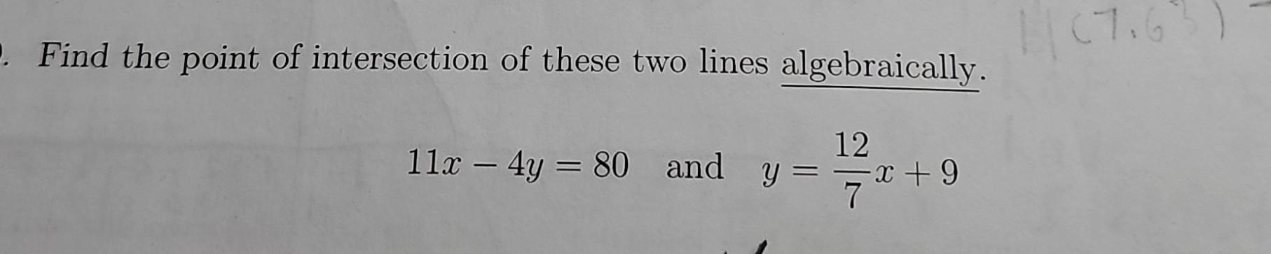 Solved Find the point of intersection of these two lines | Chegg.com