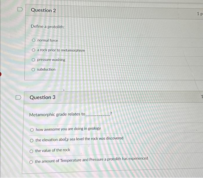 Solved Question 2: Define a protolith: O normal force O a | Chegg.com