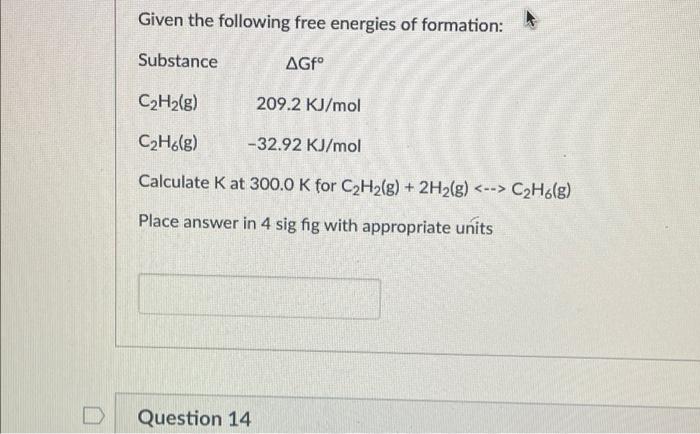Solved Given the following free energies of formation: | Chegg.com