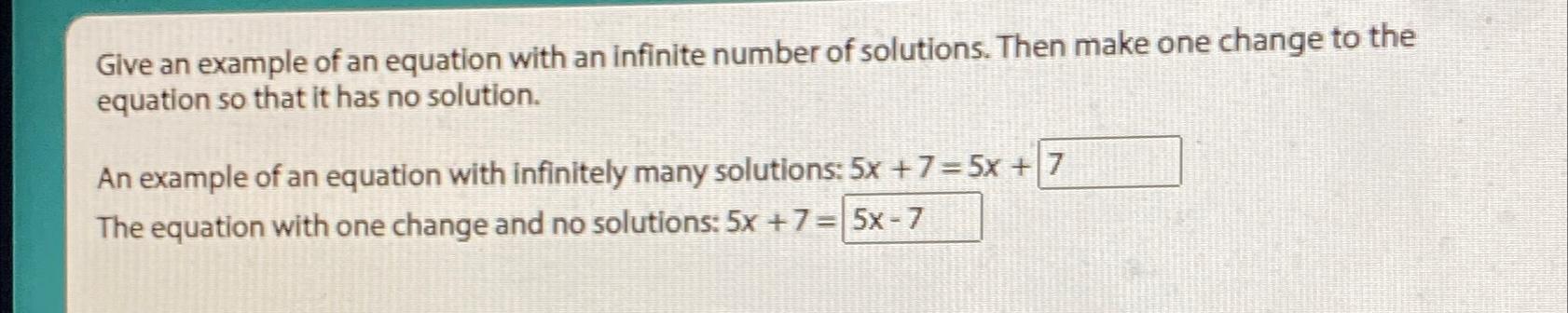 Solved Give an example of an equation with an infinite | Chegg.com