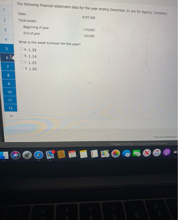 Solved The following financial statement data for the year | Chegg.com