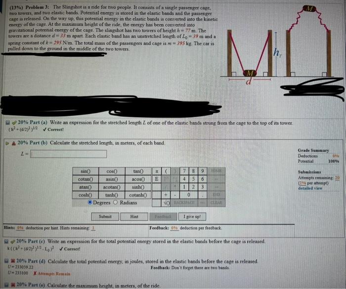 Solved (13\%) Problem 3: The Slingshot is a ride for two | Chegg.com