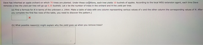 Solved Dave has inherited an apple orchard on which 70 trees | Chegg.com