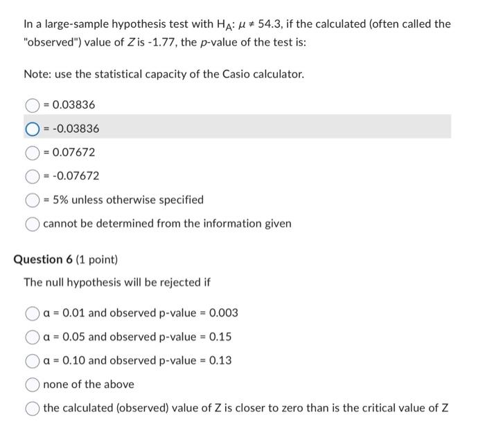 large sample hypothesis test calculator