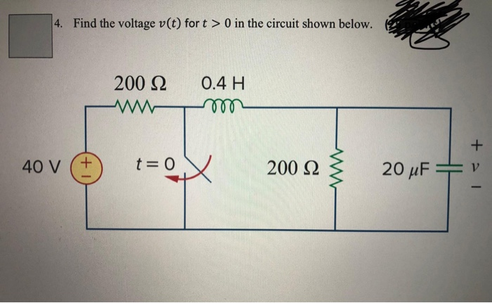 Solved 4. Find the voltage v(t) for t > 0 in the circuit | Chegg.com